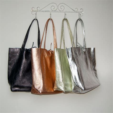 metallic leather tote